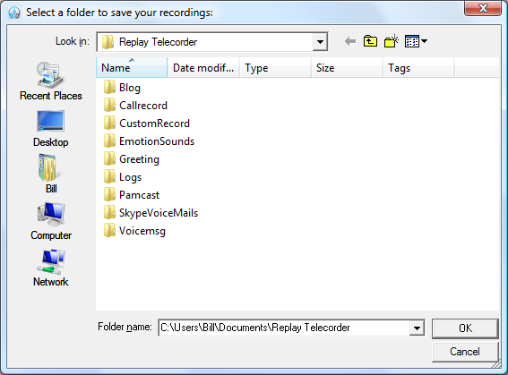 Select Recording Folder
